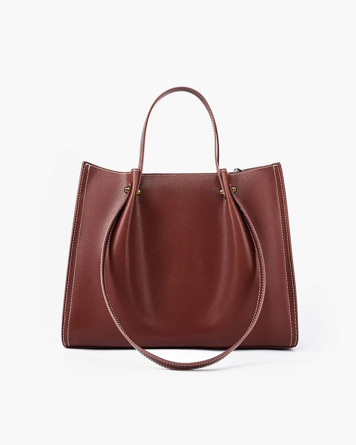 Women's Minimalist Contrast-Stitch Vegan Leather Tote Bag