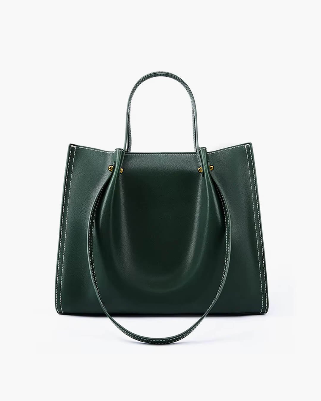 Women's Minimalist Contrast-Stitch Vegan Leather Tote Bag