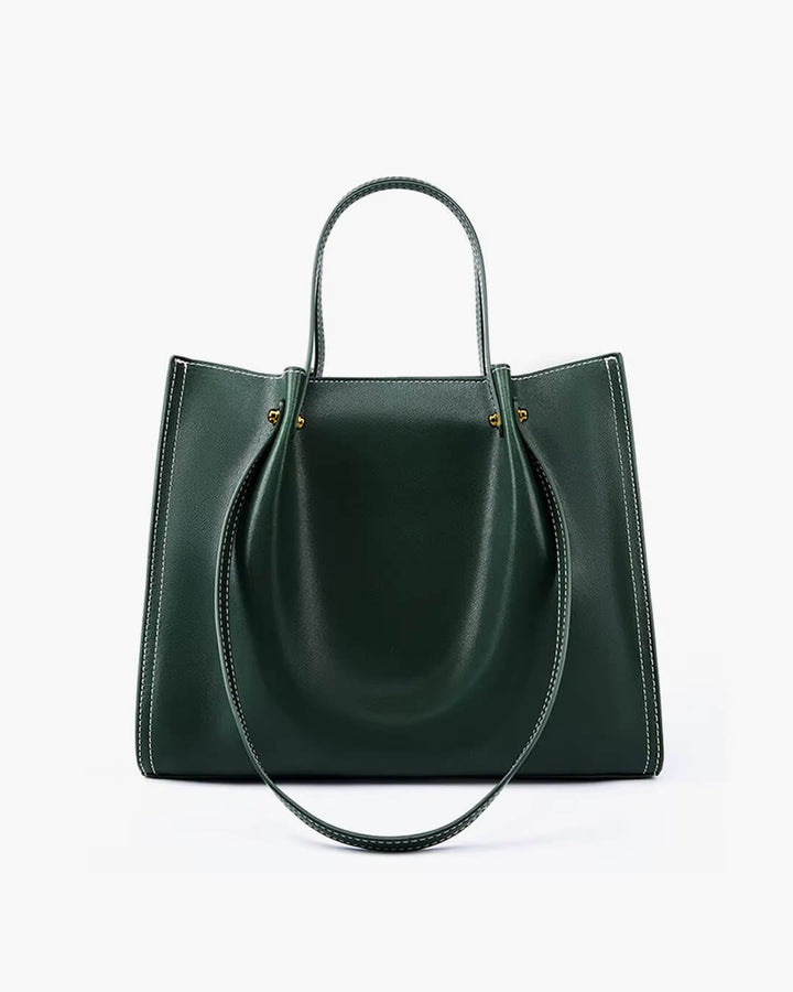 Women's Minimalist Contrast-Stitch Vegan Leather Tote Bag