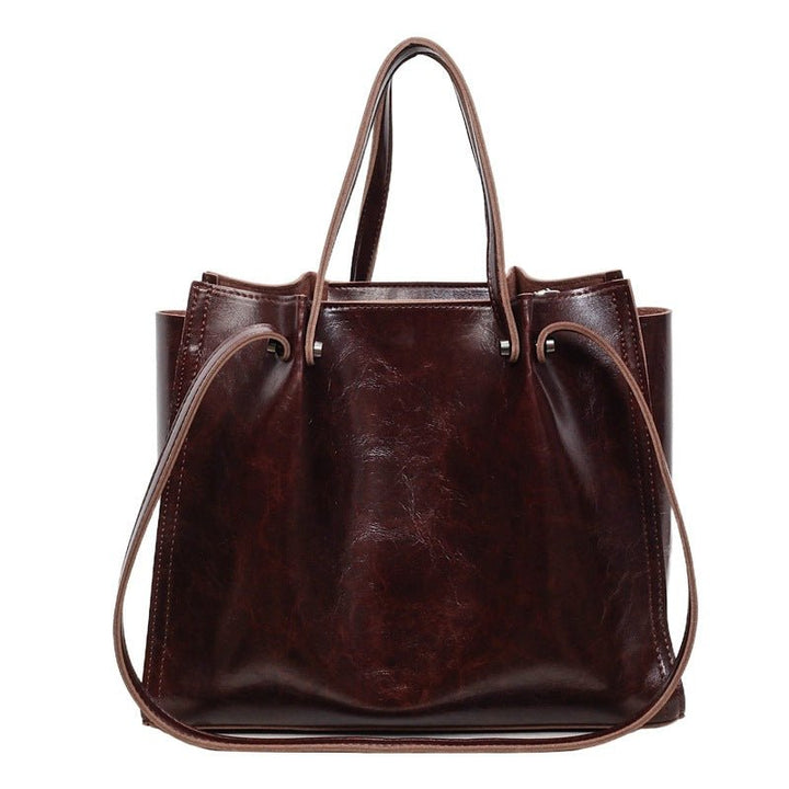 Women's Minimalist Contrast-Stitch Vegan Leather Tote Bag