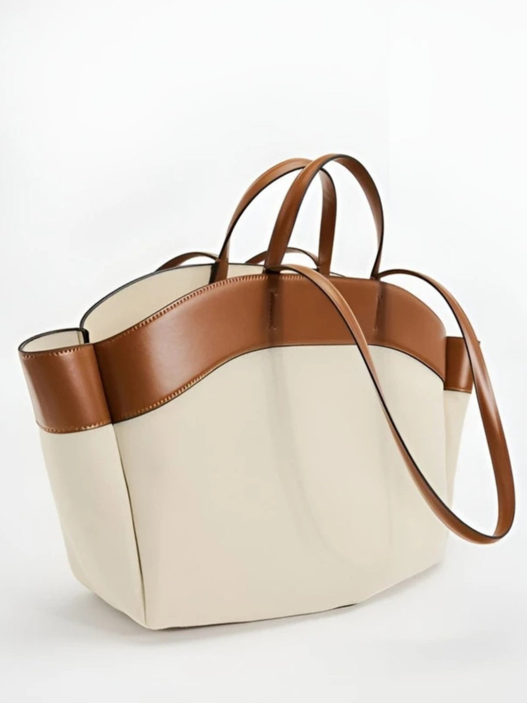 Women's Large Leather-Trimmed Canvas Tote Bag