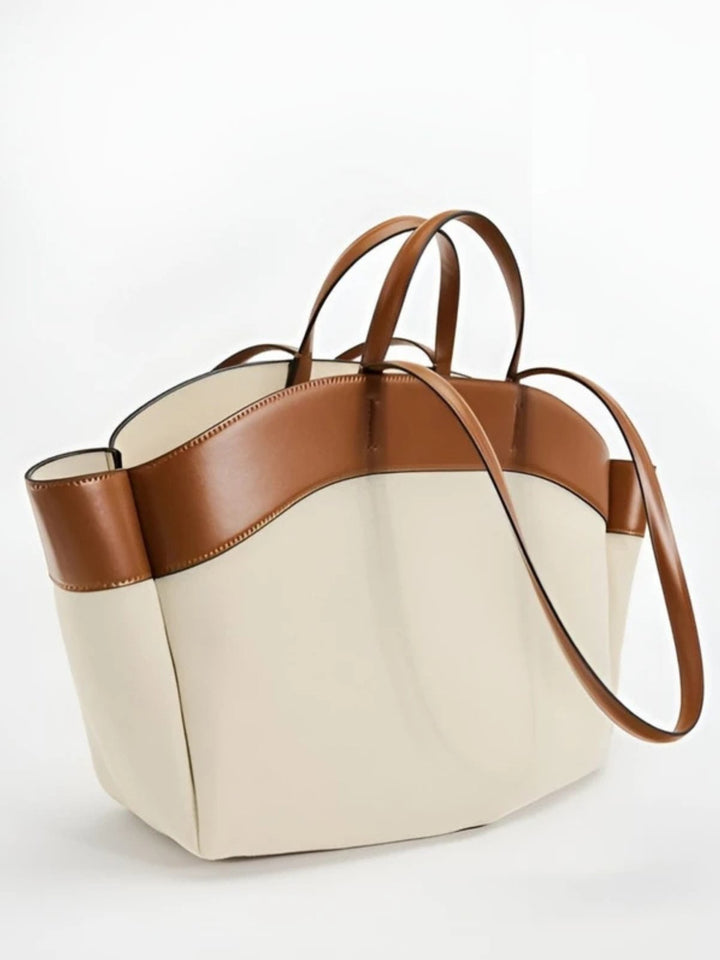 Women's Large Leather-Trimmed Canvas Tote Bag