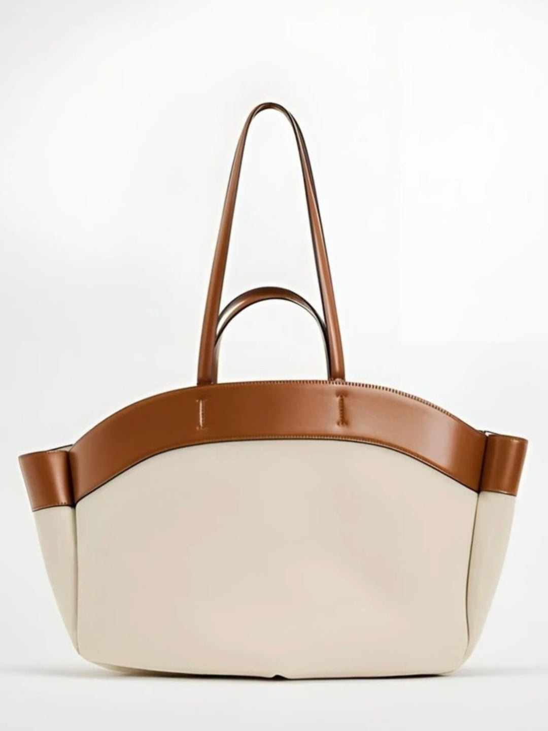 Women's Large Leather-Trimmed Canvas Tote Bag