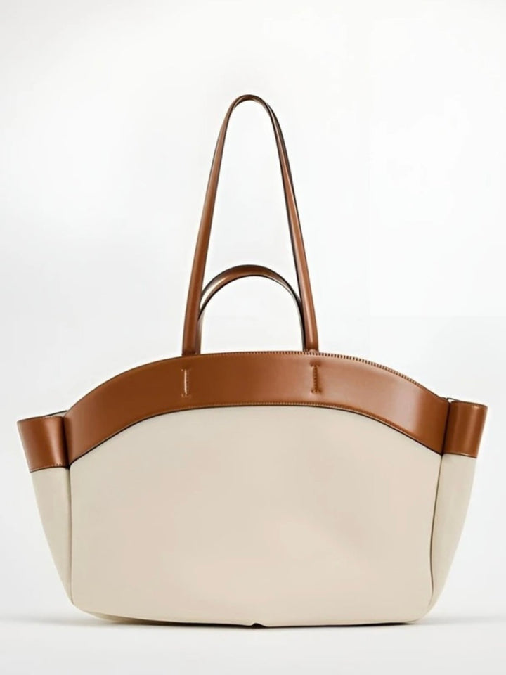 Women's Large Leather-Trimmed Canvas Tote Bag