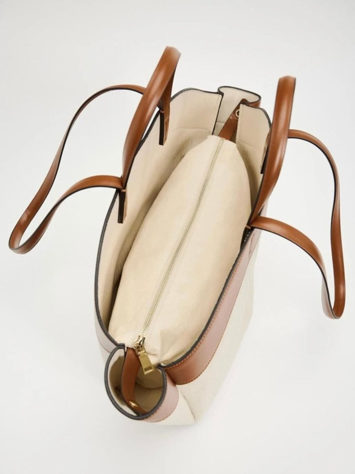 Women's Large Leather-Trimmed Canvas Tote Bag