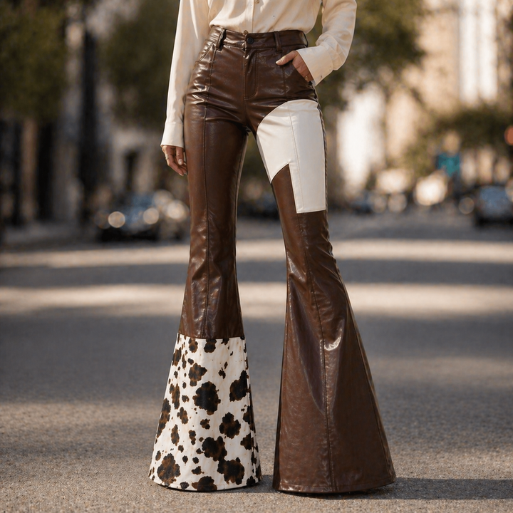 Women's High-Waisted Leather Flare Trousers