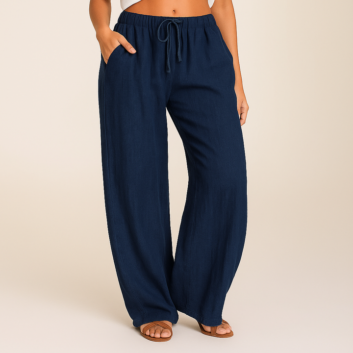 Women's Drawstring Wide-Leg Linen Trousers