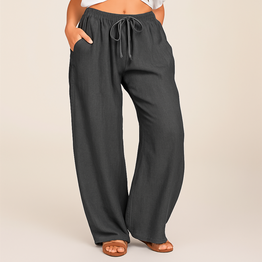 Women's Drawstring Wide-Leg Linen Trousers