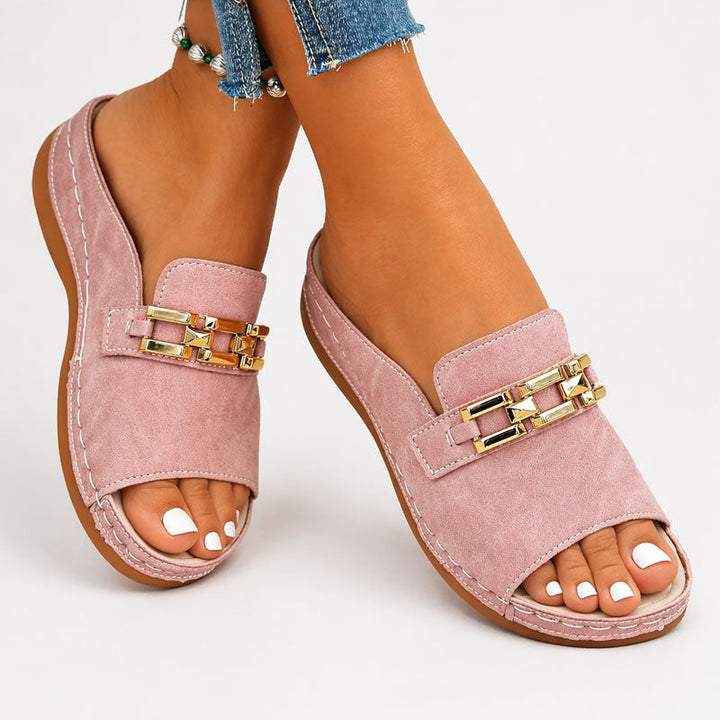 Chic Women's Slip-On Metallic Accent Platform Sandals