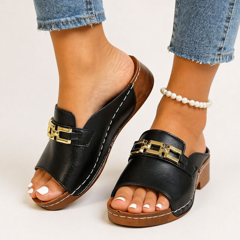 Chic Women's Slip-On Metallic Accent Platform Sandals