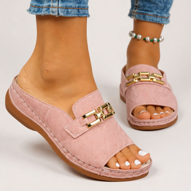 Chic Women's Slip-On Metallic Accent Platform Sandals