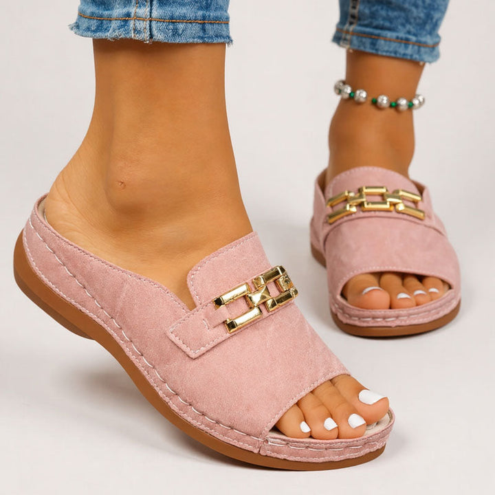 Chic Women's Slip-On Metallic Accent Platform Sandals