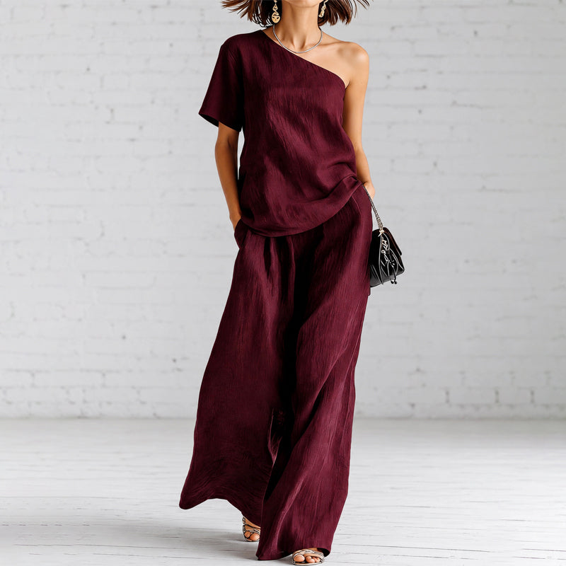 Chic Women's Linen One Shoulder Lounge Set
