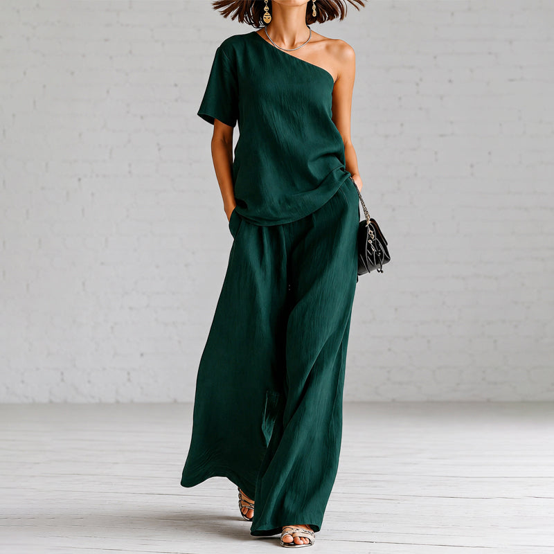 Chic Women's Linen One Shoulder Lounge Set