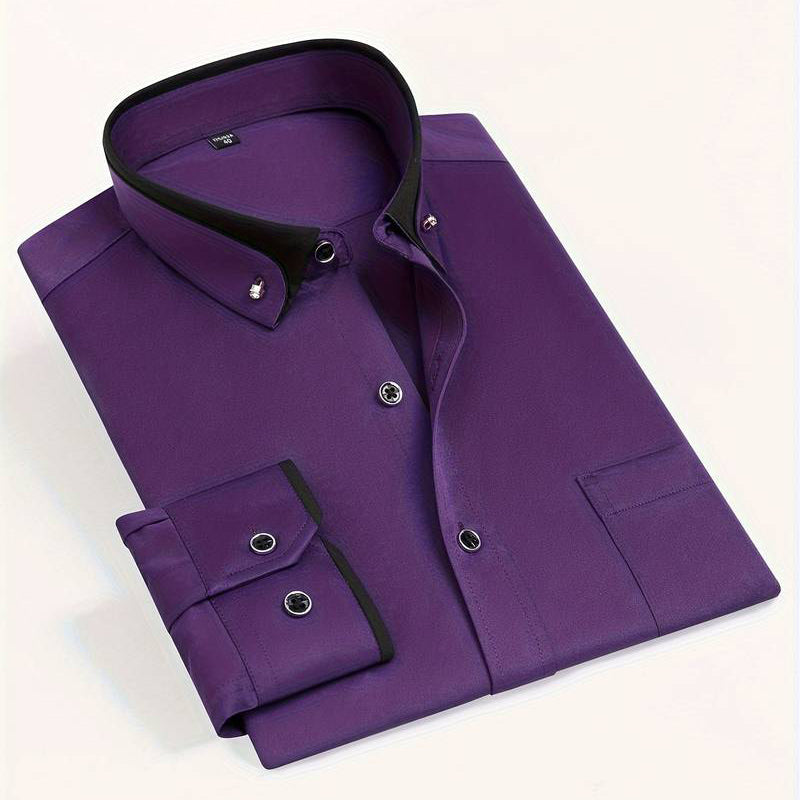 Men's Contrast Trim Button-Up Dress Shirt for Stylish Occasions