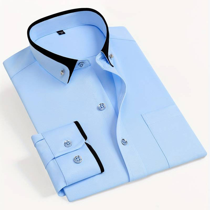 Men's Contrast Trim Button-Up Dress Shirt for Stylish Occasions