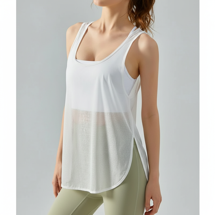 Women's Sports Top with Mesh Design - Breathable Activewear