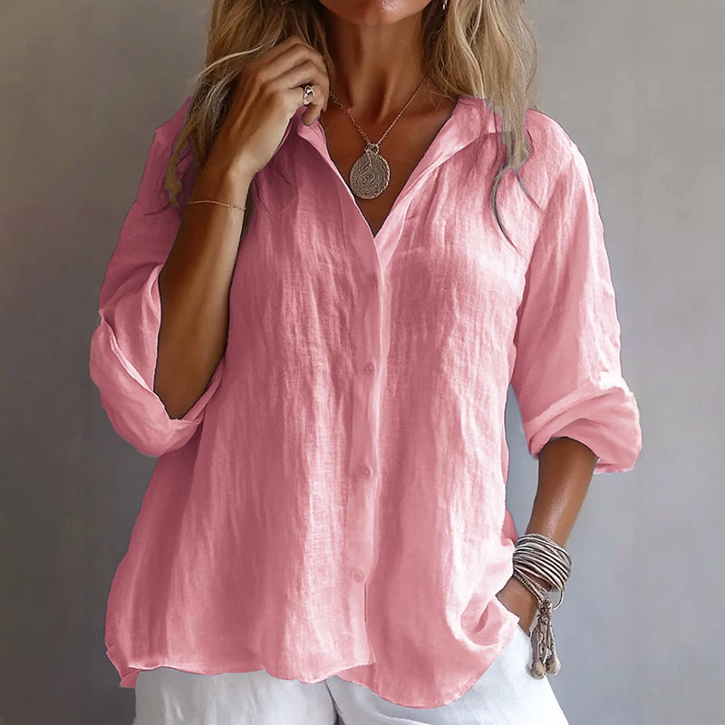 Delaney | Women's Linen-Look Button-Up Relaxed Blouse