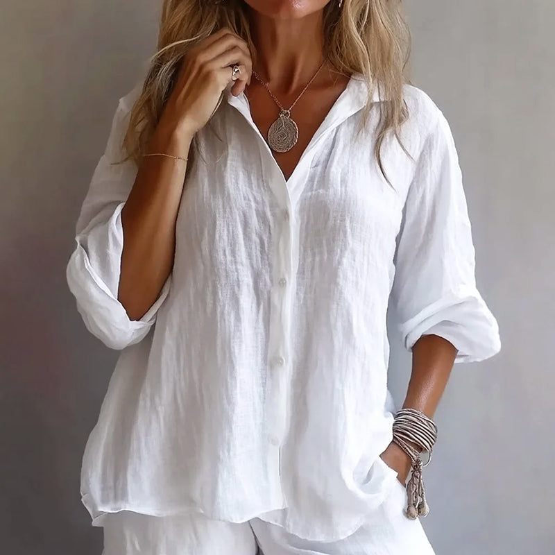 Delaney | Women's Linen-Look Button-Up Relaxed Blouse