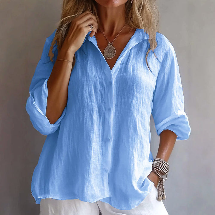 Delaney | Women's Linen-Look Button-Up Relaxed Blouse