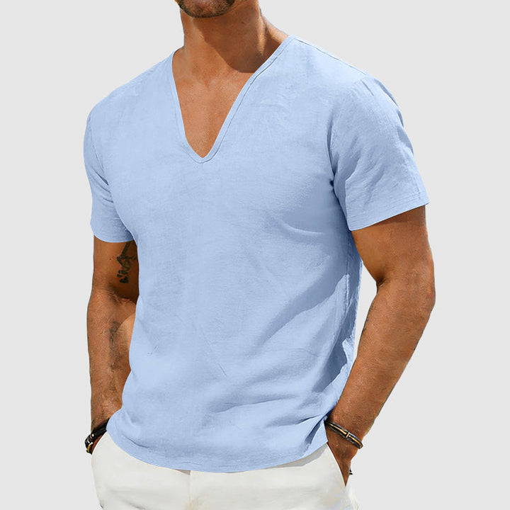 Dylan | Men's Short Sleeve Linen V-Neck Casual Top