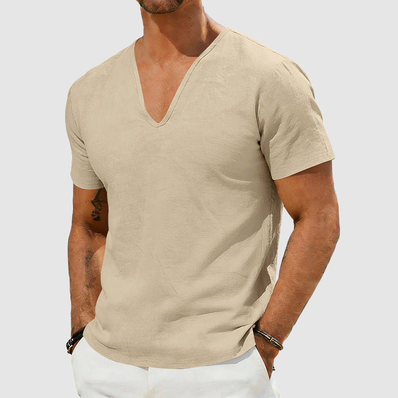 Dylan | Men's Short Sleeve Linen V-Neck Casual Top