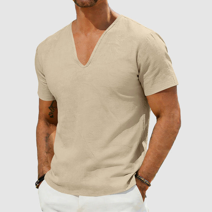 Dylan | Men's Short Sleeve Linen V-Neck Casual Top
