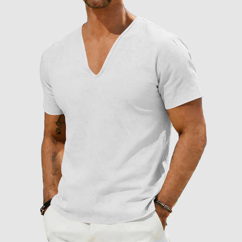 Dylan | Men's Short Sleeve Linen V-Neck Casual Top