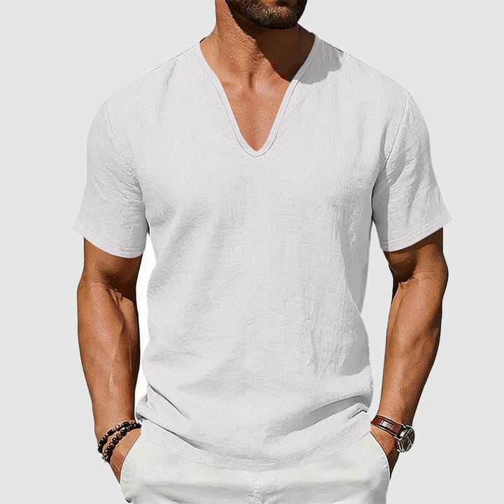Dylan | Men's Short Sleeve Linen V-Neck Casual Top