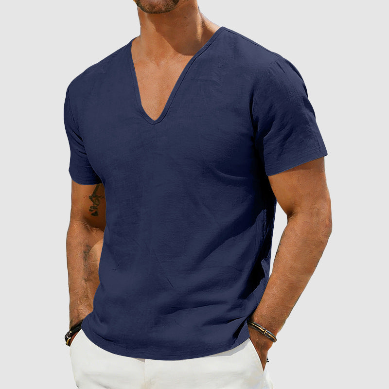 Dylan | Men's Short Sleeve Linen V-Neck Casual Top