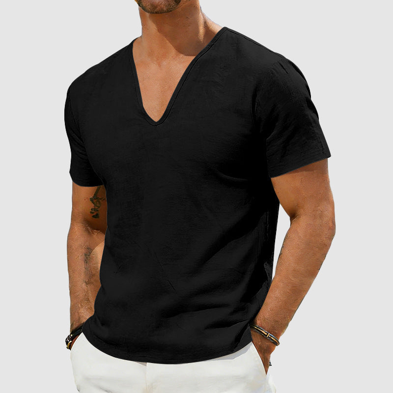 Dylan | Men's Short Sleeve Linen V-Neck Casual Top