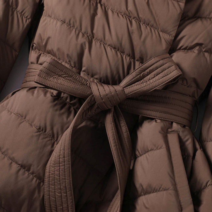 Women's Belted Shawl-Collar Down Winter Jacket