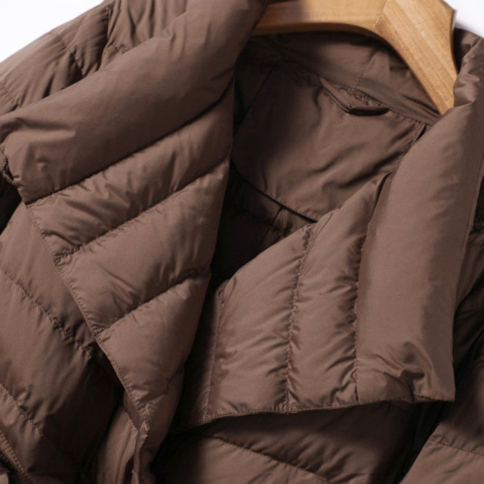 Women's Belted Shawl-Collar Down Winter Jacket