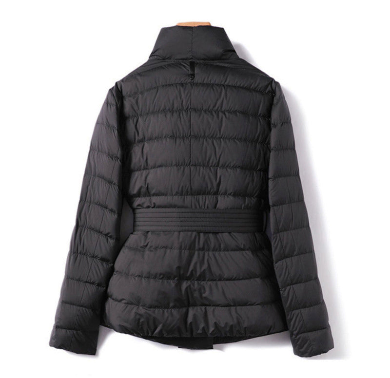 Women's Belted Shawl-Collar Down Winter Jacket