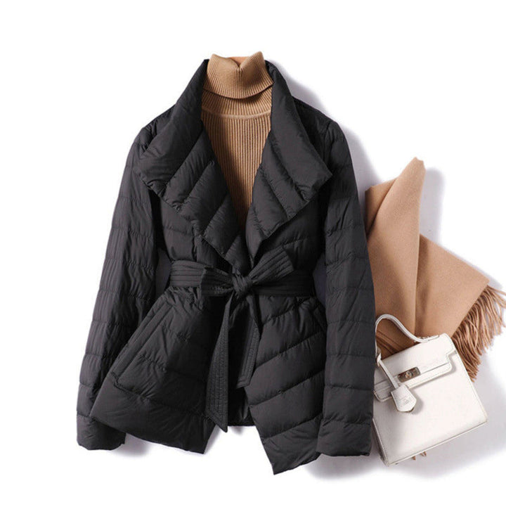 Women's Belted Shawl-Collar Down Winter Jacket
