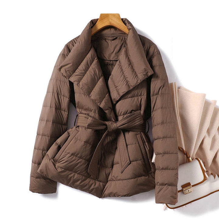 Women's Belted Shawl-Collar Down Winter Jacket