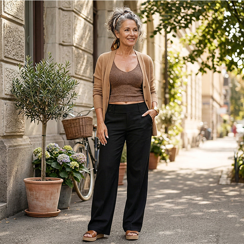 Women's Sophisticated High-Waisted Tailored Flared Trousers