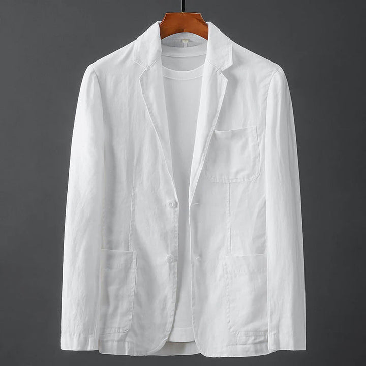 Men's Casual Linen Blazer with Patch Pockets