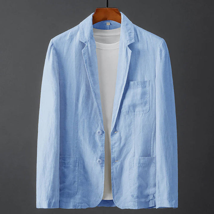 Men's Casual Linen Blazer with Patch Pockets