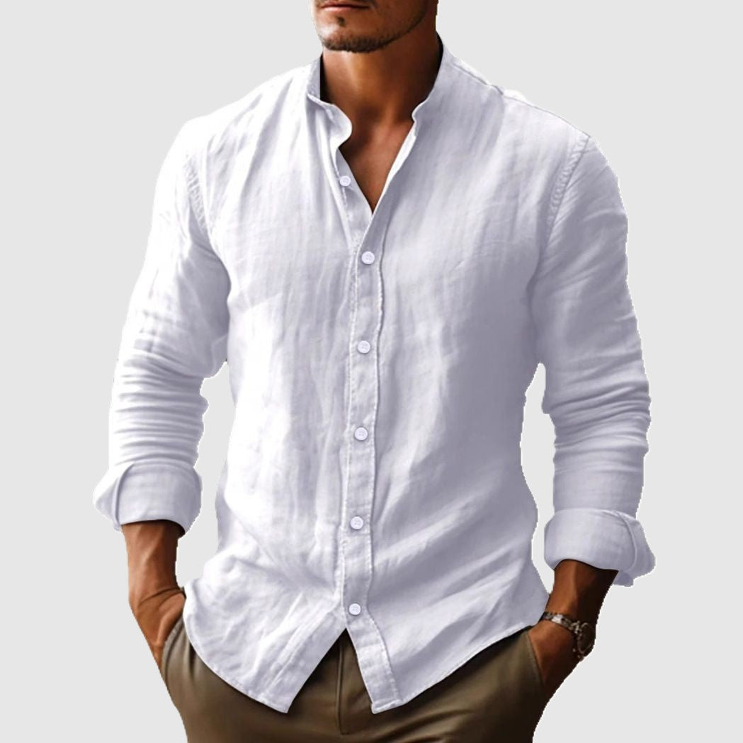 Ethan | Men's Stand Collar Long Sleeve Dress Shirt