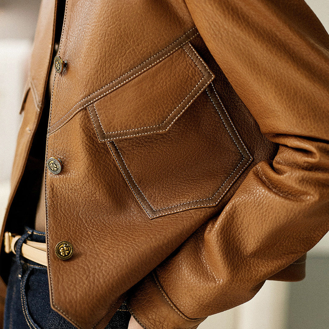 Women's Contrast-Stitch Leather Jacket