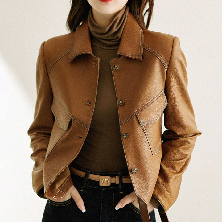 Women's Contrast-Stitch Leather Jacket