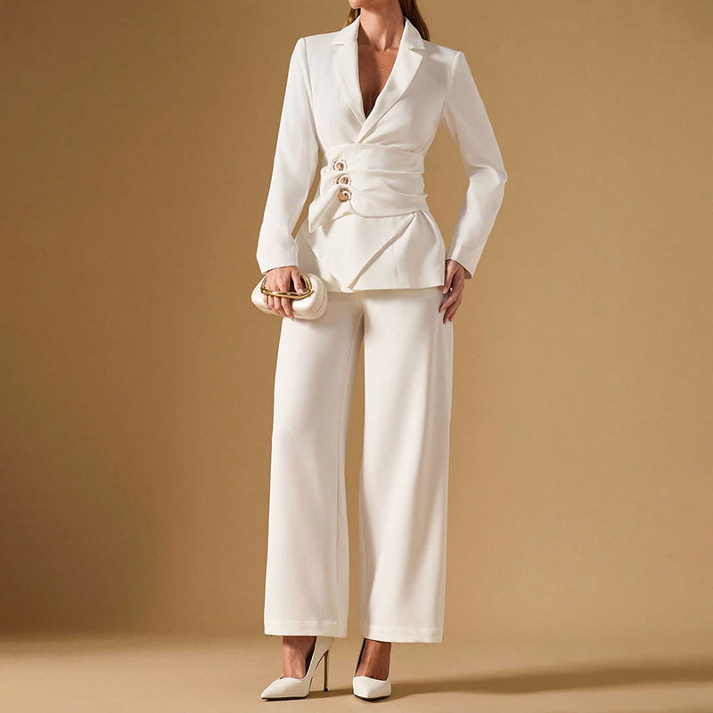 Evelynn | Women's Ruched Waist Two-Piece Suit Set
