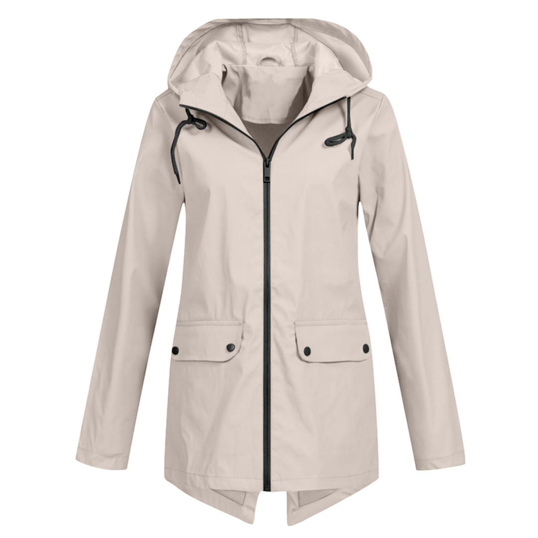 Women's Waterproof Mid-Length Jacket with Zipper