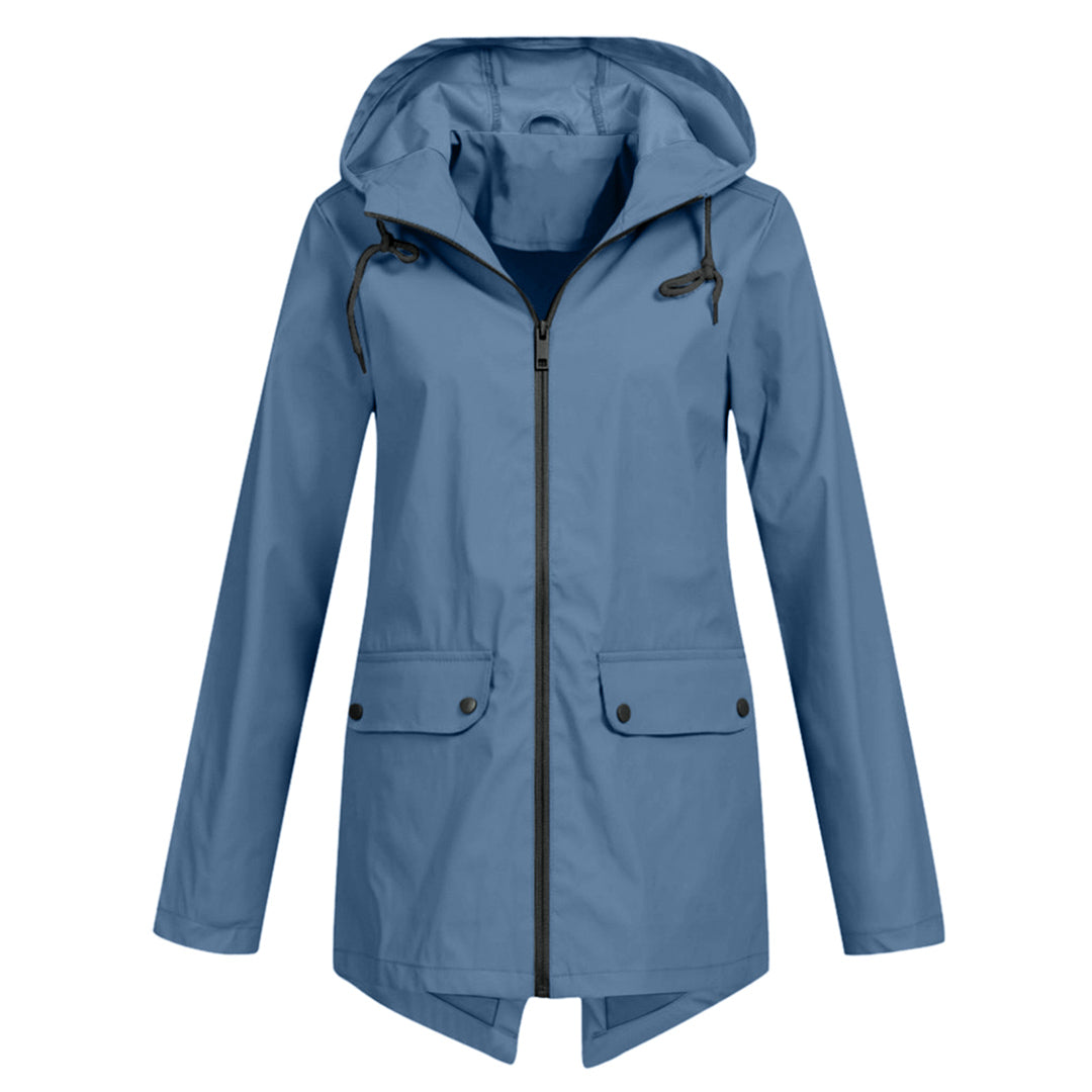 Women's Waterproof Mid-Length Jacket with Zipper