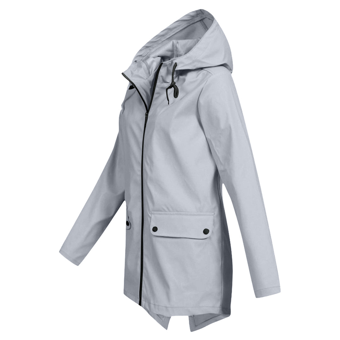 Women's Waterproof Mid-Length Jacket with Zipper