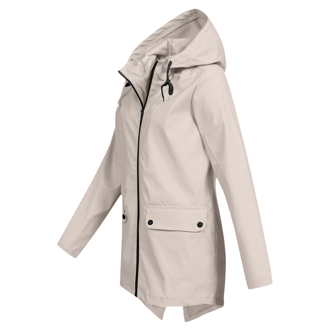 Women's Waterproof Mid-Length Jacket with Zipper