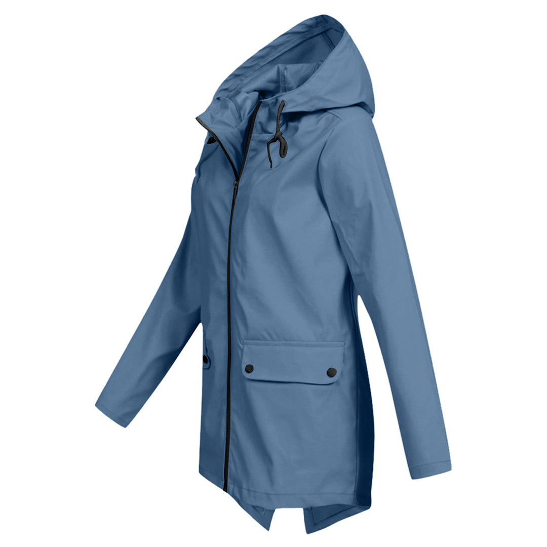 Women's Waterproof Mid-Length Jacket with Zipper