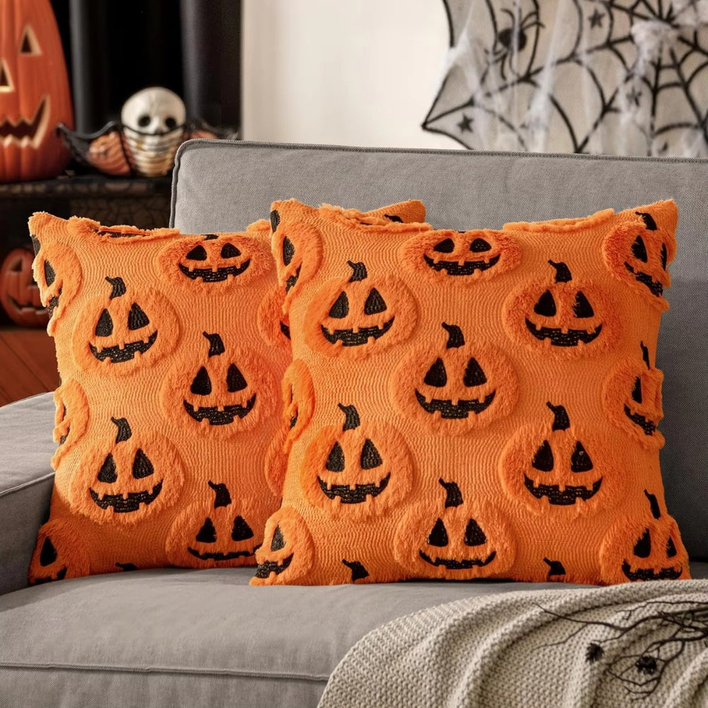 Halloween's Pumpkin Pattern Throw Pillow Cover with Soft Microfiber Fabric