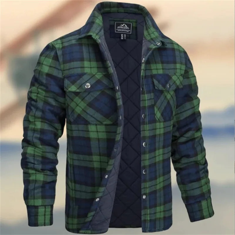 Men's Plaid Quilted-Lined Snap Button Shacket